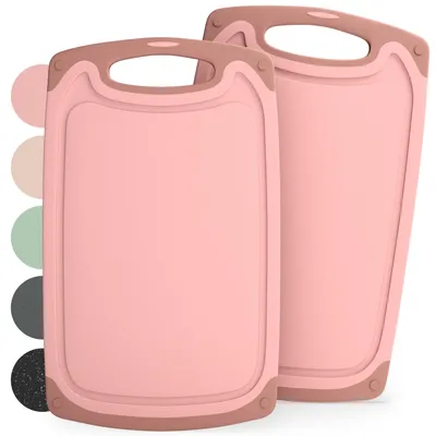 Immagine prodotto di Blumtal Tagliere in plastica 40x24,5 cm Set da 2 - Tagliere + scanalature per il succo e manico - Senza BPA - Rosa