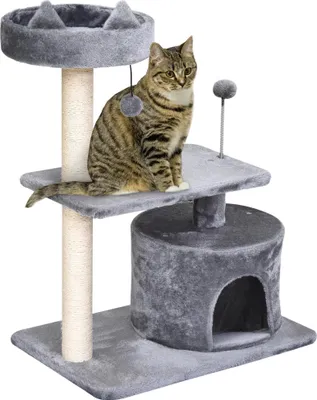 Image de Arbre à chat - Arbre d'escalade - 60 × 40 × 81 cm - 3 niveaux - Poteaux en sisal, peluche et aggloméré - Plateforme de repos et niche - Gris