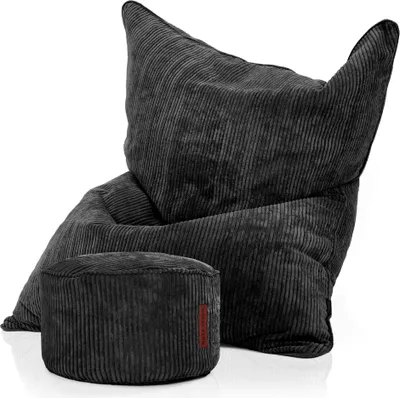 Produktbild von Green Bean® XXL Sitzsack 140x180 cm mit Hocker – Riesensitzsack aus weichem Cord Stoff – inkl. Fußhocker 45x25 cm – gefüllt mit EPS Perlen – Lounge Sitzsack für Erwachsene, Gaming, Relax, Wohnzimmer