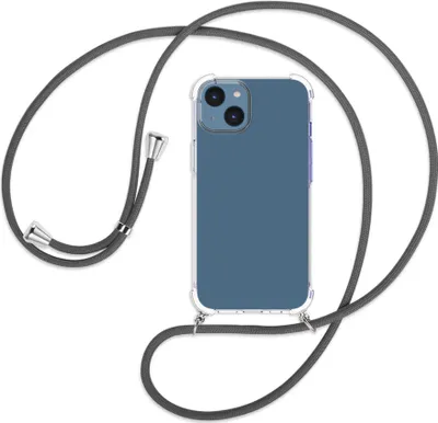 Produktbild von Handykette Backcover-Schutzhülle mit Band (Metall silberfarben) für Apple iPhone 14 (6.1'') - dunkelgrau