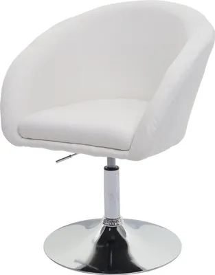 A white swivel chair with a chrome base.
