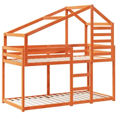 Produktbild von Etagenbett mit Dach Wachsbraun 90x190 cm Massivholz Kiefer