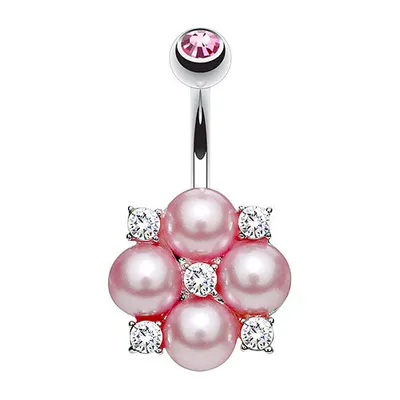Produktbild von Taffstyle Bauchnabelpiercing Bauchnabelpiercing Banane Stecker Perlen Kristall Blumen Blüte, Rosa