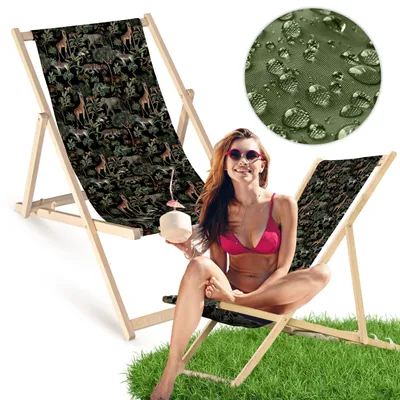 Holz Liegestuhl klappbar „Dark Jungle“ – Gartenstuhl Relaxstuhl Sonnenliege Balkon Terrasse