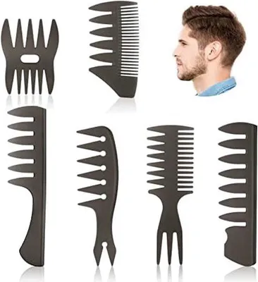 Obrázek produktu pro Hřeben na účesy pro muže | 6dílná sada hřebenů se širokými zuby, profesionální design a hřeben na mokrý pompadúr – hřeben – různé účesy