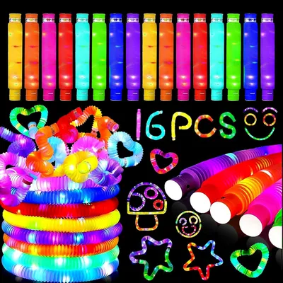 Productafbeelding van Kniklicht pop tubes - Set van 16 - LED pop tubes - Fidget Toys - Party supplies lichtstaven - Pop-buizen - Cadeautje