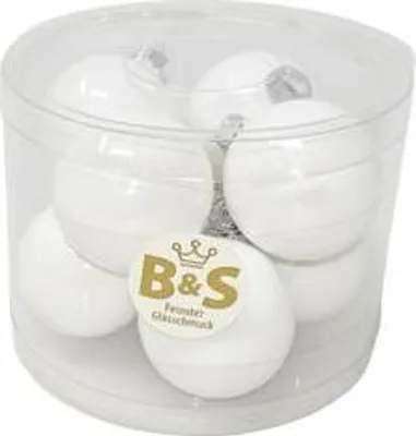 Produktbild von B&S Weihnachtskugeln Baumschmuck | Weiß glanz | 8 Stück | Ø 6 cm | Glas