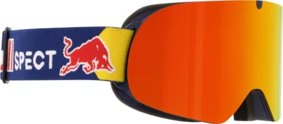 A close-up studio shot of a pair of ski goggles.