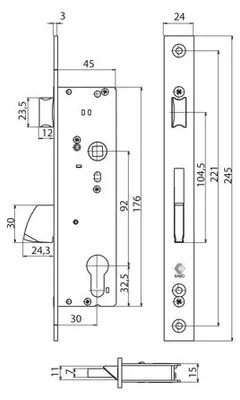 Produktbild von KARO KP-30 92/30 Einsteckschloss mit abfallendem Riegel INOX 3x24 mm