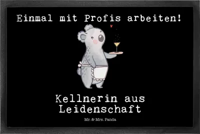 Produktbild von Mr. & Mrs. Panda fußmatte Kellnerin Leidenschaft 50 x 75 cm - Schwarz - Geschenk, Ausbildung, Spruch, Türmatte, Schmutzmatte, Restaurant, Schmutzfangteppich, Lustig