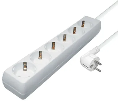 Produktbild von Transmedia 6-fach Steckdosen-Leiste; 6x Schutzkontakt 5,0 m, white, NV 4-5 W
