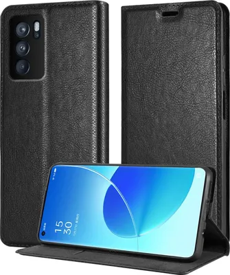 Produktbild von Cadorabo Hülle für Oppo Reno6 PRO 5G in NACHT SCHWARZ Schutzhülle mit Magnetverschluss, Standfunktion und Kartenfach Flip Case Cover Etui Handy Klapp Hülle Book Tasche
