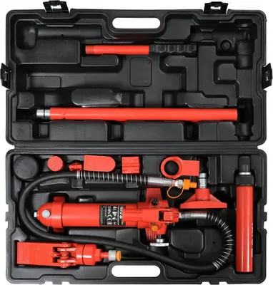 Produktbild von YATO Hydraulische Karosseriepresse Richt- & Ausbeulsatz YT-55500, 4 Tonnen, 125 mm Kolbenhub, 270-395 mm Arbeitsbereich, 560 bar, inkl. Zubehör