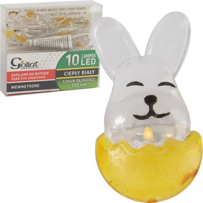 Zdjęcie produktu dla Żółte Lampki Wielkanocne w Kształcie Zajączków, 10 LED, Zasilanie Bateryjne, Dekoracja Wnętrz i Ogrodu