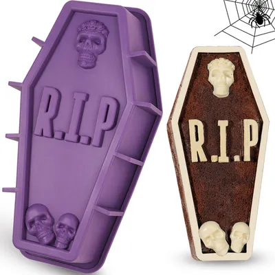 Image de Moules à gâteau en silicone en forme de cercueil, 30,5 cm, idéal pour Halloween, pour gâteaux et puddings, 1 pièce