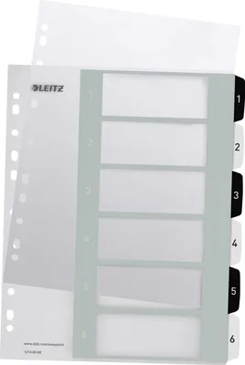 Produktbild von Plastikregister Wow 1-6 beschriftbar A4 PP 6 Blatt weiß/schwarz Packung mit 20 Stück