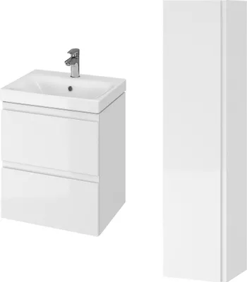 Produktbild von BADLAND Badmöbel Set MODUO 50 Waschbecken-Unterschrank, Hochschrank 160x40x34, Türen mit Spiegel, Weiß