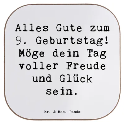 Produktbild von Mr. & Mrs. Panda Tischschoner Spruch 9. Geburtstag Freude - Weiß - Geschenk, Coaster, Geburtstagsfeier, Happy Birthday, Alter, Feier, Tassenuntersetzer, Geburtstagsideen
