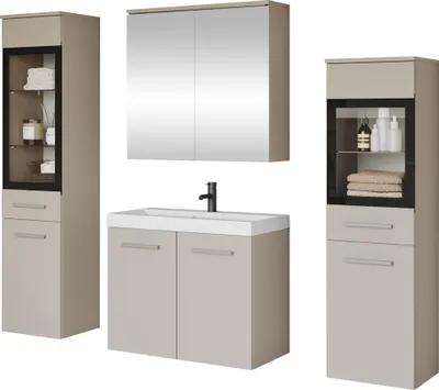 Produktbild von MIRJAN24 Badmöbel-Set Madrit II, Badezimmer-Set mit Spiegel und Waschbecken (Farbe: Cashmerebeige, mit Siphon, ohne Beleuchtung)