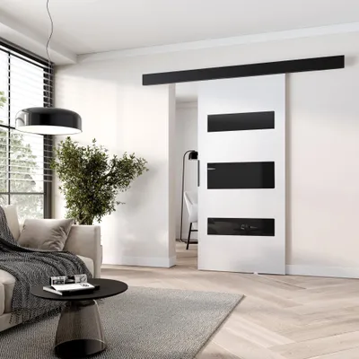 Obrázek produktu pro Posuvné interiérové dveře BARRET 14 - 106 cm, bílé / černé