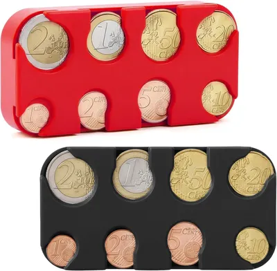 Produktbild von Münzbox 2er Set, Kunststoff, für Auto, 8 Fächer, schwarz und rot