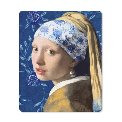 Produktbild von MuchoWow® Mauspad Mousepad Mädchen mit Perlenohrring - Delfter Blau - Vermeer - Blumen - Gemälde - Alte Meister 19x23 cm - Mousepads - Maus Mat - Pad - Mausunterlage - Mauspads - Spielen