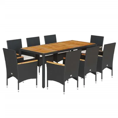 Produktbild von vidaXL 9-tlg. Garten-Essgruppe mit Kissen Schwarz Poly Rattan Akazie