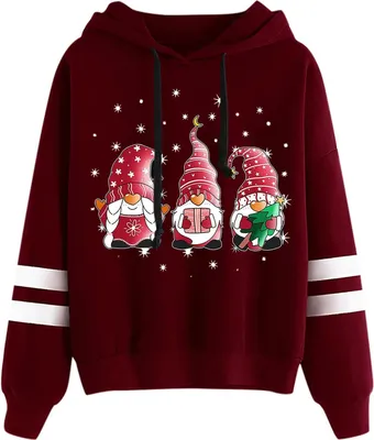 Produktbild von ASKSA Damen Weihnachts Hoodie Weihnachtspulli Lustige Ugly Christmas Sweater Kapuzenpullover,Weinrot,2XL