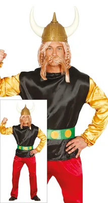 Imagen del producto de Disfraz de guerrero galo, casco vikingo, personaje de fantasía, ropa de héroe, atuendo, diversión, diseño colorido, ideal para carnaval. Talla: 54 - 56 (XL). Color: