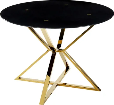 Zdjęcie produktu dla BELIANI Stół do jadalni czarny ze złotym szkło hartowane połyskujący metal ⌀ 105 cm okrągły glam