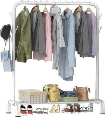 Produktbild von Famanu Kleiderständer, Robuster Kleiderständer mit 8 Seitlichen Haken - Minimalistisches Design in Weiß