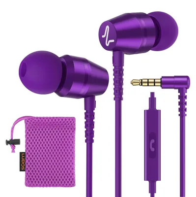 Produktbild von OMNITONE Kopfhörer In Ear Kopfhörer mit Kabel und Mikrofon In Ear Ohrhörer Klinkenstecker Earbuds Satte Bässe Earphones Headphones Lila