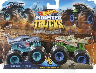 Zdjęcie produktu dla Hot Wheels Monster Trucks 1:64 Die-Cast 2-pack Mega Wrex vs Leopard Shark
