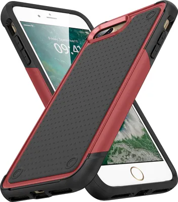 Produktbild von Für iPhone 8 Plus / 7 Plus Hülle Militärqualität Stoßfest Hybrid 2 in 1 Hart PC Weich TPU Handyhülle Rot Schwarz