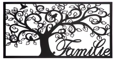 Image de Panneau mural décoratif, rectangulaire, avec l'inscription "Famille", en métal, de couleur marron, vendu par lot de 2, longueur 1,5 cm, largeur 73,5 cm, hauteur 37 cm. Référence : 69756, code-barres : 4063387697566