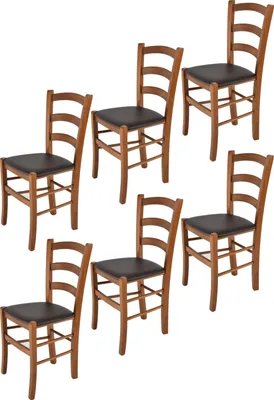 Obrázok produktu pre t m c s Tommychairs - Sada 6 stoličiek VENICE do kuchyne a jedálne, robustná konštrukcia z lakovaného bukového dreva vo farbe svetlý orech hnedý a čalúnený sedák potiahnutý imitáciou kože vo farbe moka