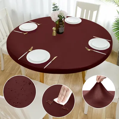 Immagine prodotto di Tovaglia rotonda con elastico, impermeabile, lavabile, color borgogna, diametro 130 cm