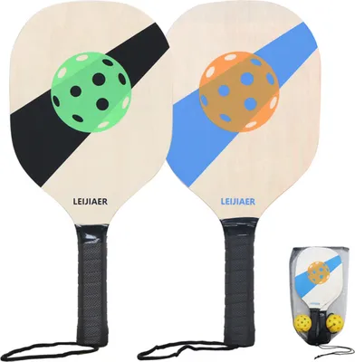 Obrázek produktu pro Sada pádel na pickleball se 2 dřevěnými pádly s míčky a síťovanou taškou pro začátečníky