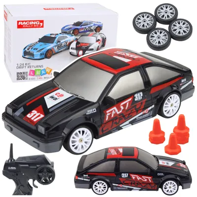 Immagine prodotto di Auto da drift telecomandata Coupé Rc con ruote intercambiabili Nera 1:24