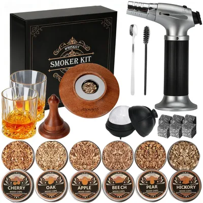 Whisky-Smoker-Kit mit 6 Holzspänen, 2 Gläsern, 6 Steinen