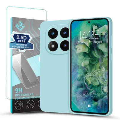 Produktbild von Hülle für Xiaomi Redmi Note 14 Pro+ 5G mit 9H Displayglas Displayschutz Case Cover Bumper Smartphone Softgrip Schutzhülle Farbe: Hellblau