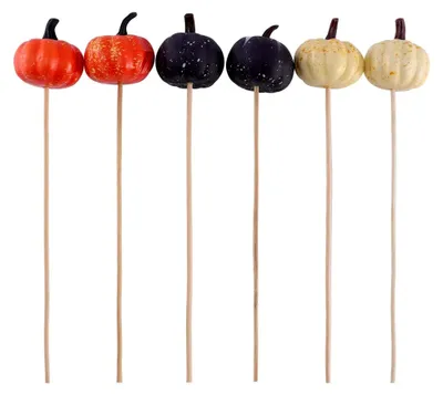 Produktbild von 6 Stück Deko-Kürbis mit Kürbis-Schmuck und Kürbis-Topper für Blumensträuße, Imitations-Kürbis-Ornamente für Halloween und Herbstdekoration