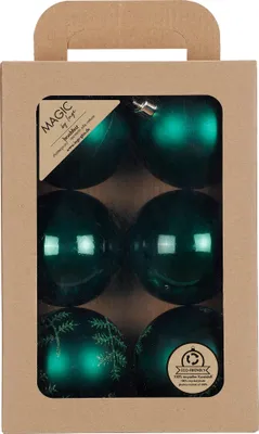 Weihnachtskugeln Kunststoff 8cm mit Glitzer 12er Set - Noble Green