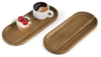 Zdjęcie produktu dla Drewniana taca dekoracyjna - owalna - wykonana z drewna akacji - wymiary: 30 x 12 x 2 cm - trwała - idealna do serwowania