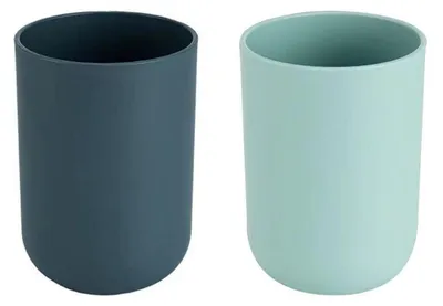 Produktbild von Kunststoff-Zahnputzbecher 2er Set Dunkelblau Hellblau 350ml