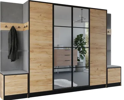 Produktbild von KIER FURNITURE Kleiderschrank EDEN, Schlafzimmer Schrank, Garderobeschrank, Flurschrank Craft Eiche & Grau 312,8x205x39 cm