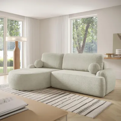 Produktbild von Ecksofa SELENA, Wohnzimmer, modernes Schlafsofa Sofa 4-Sitzer Sofa freistehendes Polstersofa Bettkasten 264 cm linke Ottomane Creme Quelle 03