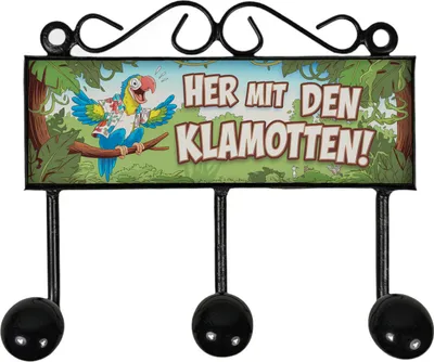 Produktbild von Her mit den Klamotten Kleiderhaken Leiste mit 3 Haken mit lustigem Papagei