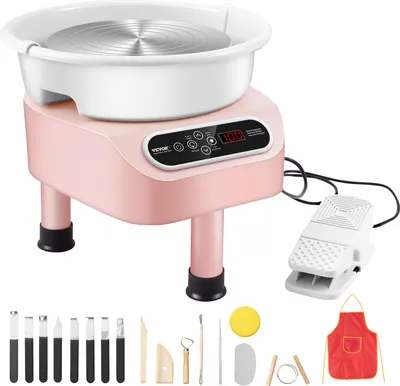 Produktbild von VEVOR Töpferscheibe, 25 cm Töpferformmaschine, 350 W elektrische Töpferscheibe mit Pedal & LCD-Touchscreen, Direktantrieb-Keramikscheibe mit 3 Stützbeinen für DIY-Kunsthandwerk, Rosa