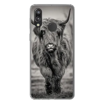 Produktbild von MuchoWow® Handyhülle Schutzhülle Hülle für Huawei P20 Lite (2020) Schottischer Highlander - Schwarz und Weiß Silikon Softcase Handy Hülle - Kartenhalter